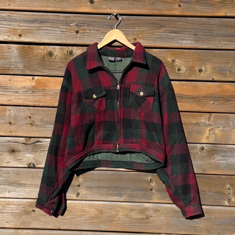 Paris Vintage Red and Black Checkered Utility / cropped Jacket - Size S